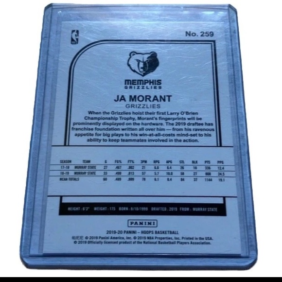 2019-20 NBA Hoops Ja Morant Memphis Grizzlies Rookie Card RC - Picture 2 of 3